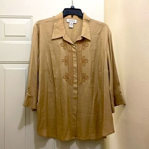 Alfani embroidered beige blouse; 75% silk / 25% Linen. 32”